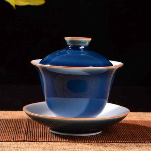 Gaiwan blu cobalto in ceramica accessorio per il tè