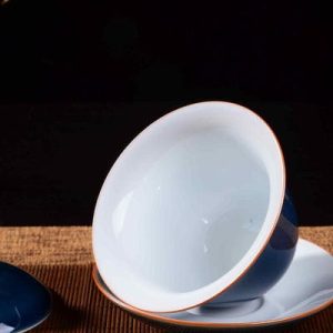 Gaiwan blu cobalto in ceramica accessorio per il tè