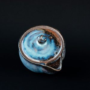 Yamane Seigan Blue Hagi ware Houhin teiera giapponese artigianale